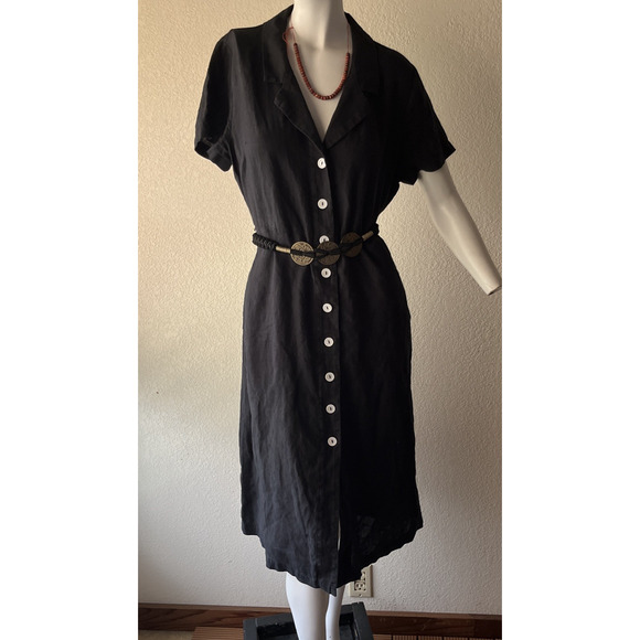 Quince 100% European Linen Button Front Dress | Black |Medium | Missing Belt - Picture 11 of 16
